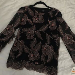 Alfani Black Sheer Floral Blouse